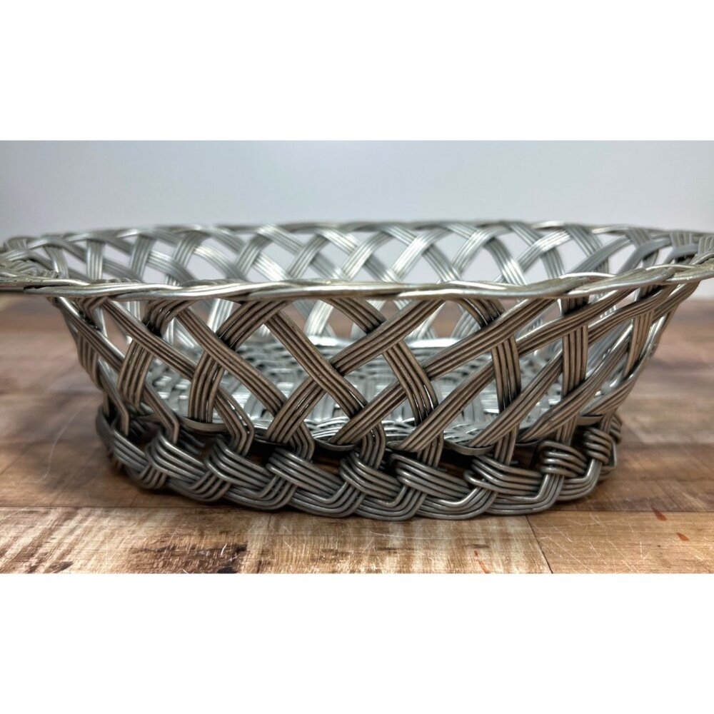 MCM Metal Woven Modern Design Fruit Bread Basket 12"x10" Silver Plate? - Picture 4 of 6